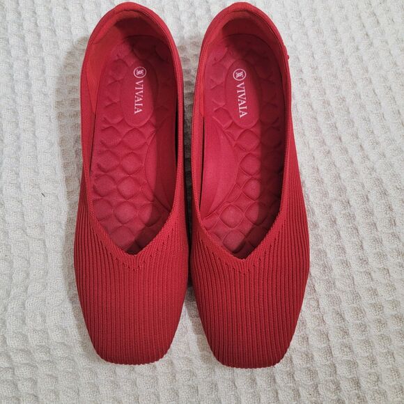 Vivaia Margot Walker Red Lightweight Square Toe V-cut Flats 41.5 Sz 10 - Picture 2 of 16